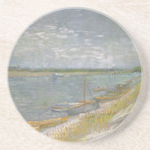 Gezicht op een rivier met roeiboten door Vincent v Zandsteen Onderzetter