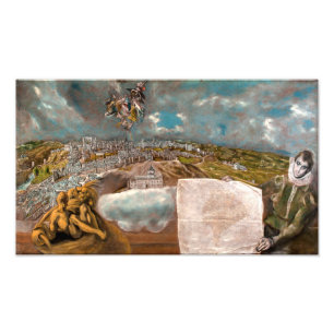 Gezicht op en plattegrond van Toledo El Greco Foto Afdruk