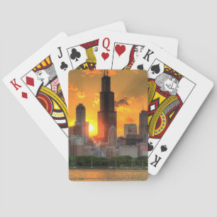 Gezicht op het silhouet van Chicago vanuit Adler Pokerkaarten