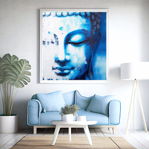 Gezicht van Boeddha in blauw Digitaal Kunst Post Poster