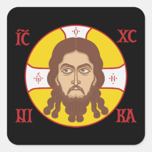 Gezicht van Jezus Christus orthodox icoon Vierkante Sticker