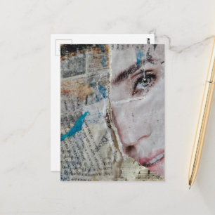 Gezicht Willekeurige Woorden Abstracte Mixed Media Briefkaart