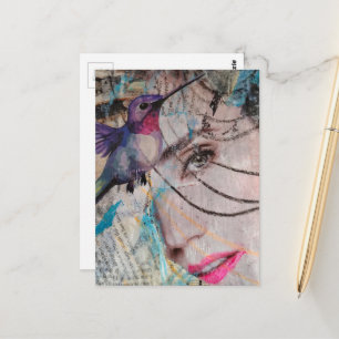 Gezicht Willekeurige Woorden Kolibrie Mixed Media  Briefkaart