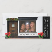 Gezichten geperst tegen glazen kerst feestdagenkaart (Voorkant)