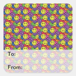 Gezichten Retro Hippy Patroon Vierkante Sticker