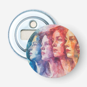Gezichten van vrouwen - Waterverf schilderij Button Flesopener
