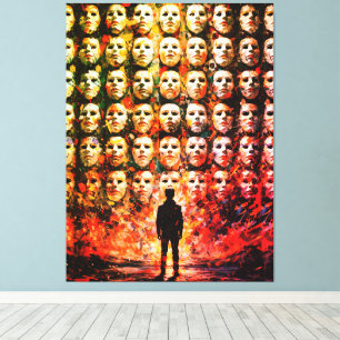 Gezichtsloos figuur Gemaskerde menigte Impasto Sur Canvas Afdruk