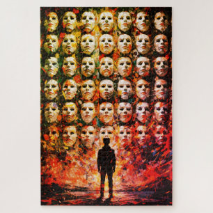 Gezichtsloos Figuur Gemaskerde Menigte Impasto Sur Legpuzzel