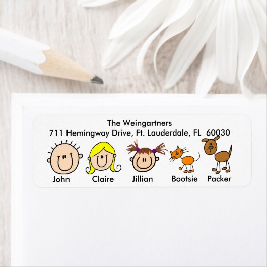 Gezin Met Hond en Kat Adresetiketten Etiket (Insitu)