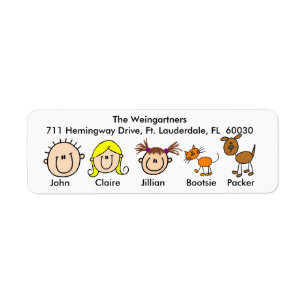 Gezin Met Hond en Kat Adresetiketten Etiket