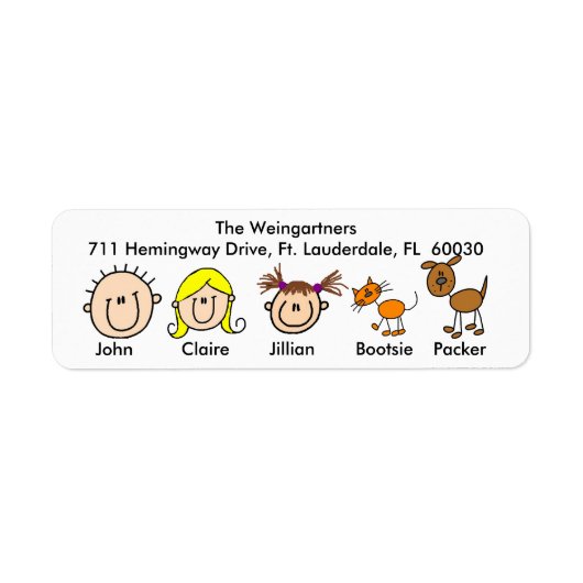 Gezin Met Hond en Kat Adresetiketten Etiket (Voorkant)