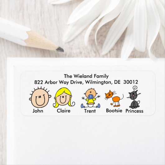 Gezin met twee katten Adresetiketten Etiket (Insitu)