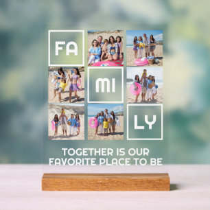 Gezin samen 6 foto's en gepersonaliseerde tekst acryl bord