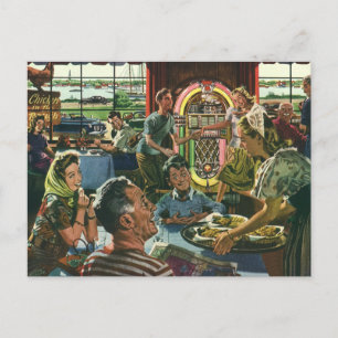 gezins diner in een diner met Jukebox Briefkaart
