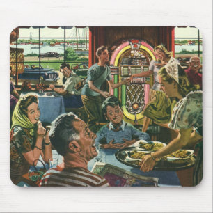 gezins diner in een diner met Jukebox Muismat