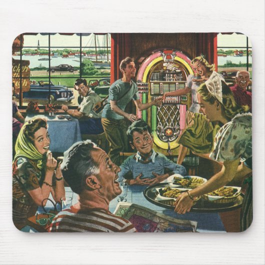  gezins diner in een diner met Jukebox Muismat (Voorkant)