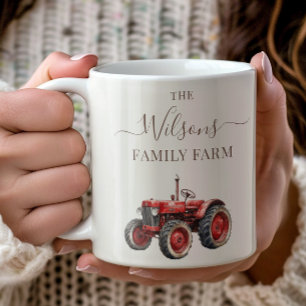 Gezinsboerderij roestig antieke rode tractor koffiemok