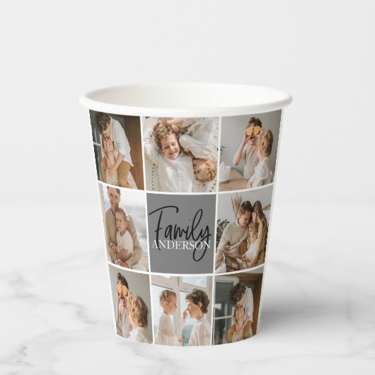 GezinsCollage Foto en persoonlijke grijscadeautjes Papieren Bekers (Voorkant)