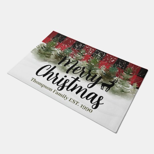 Gezinsfeestief script winterboom Vrolijk kerstfees Deurmat (Schuin)