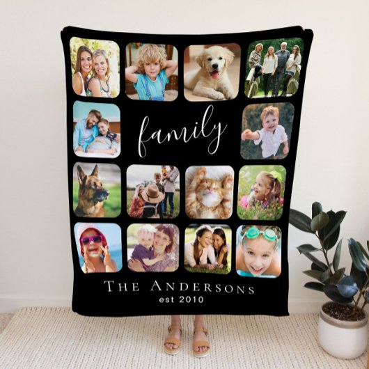 Gezinsfoto Collage Persoonlijk Zwart Fleece Deken