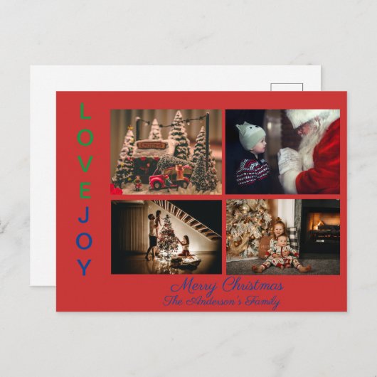 Gezinsfoto Collage Vier Foto's Merry Kerstp Briefkaart (Voorkant / Achterkant)