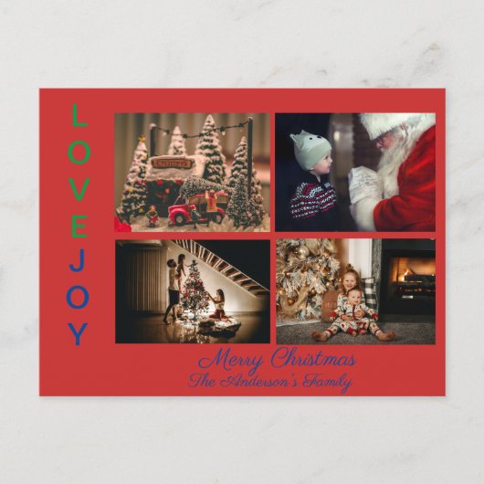 Gezinsfoto Collage Vier Foto's Merry Kerstp Briefkaart (Voorkant)