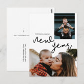Gezinsfoto Greeting Modern nieuwjaar script Briefkaart (Voorkant / Achterkant)