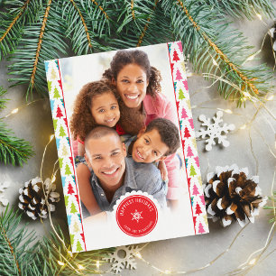 GEZINSFOTO moderne kerstboom patroon helder Feestdagenkaart