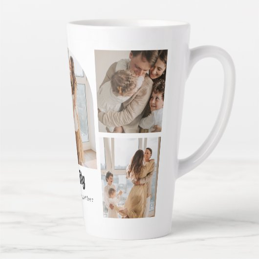 Gezinsfotocollage - 5 foto's en aangepaste tekst latte mok (Rechts)