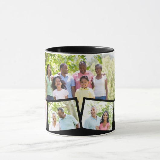 Gezinsfotocollage - 5 foto's en aangepaste tekst mok (Midden)
