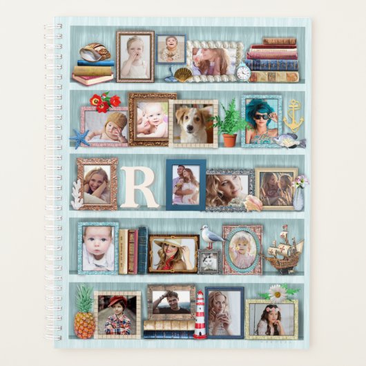 Gezinsfotocollage Beach Bookcase, speciaal geperso Planner (Voorkant)