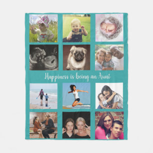 Gezinsfotocollage Blauwgroen tante Fleece Deken
