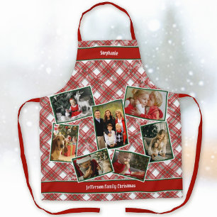 Gezinsfotocollage en naam kerstcadeau schort