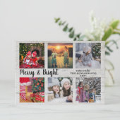 Gezinsfotocollage Merry en Bright Kerstmis Ho Feestdagenkaart (Staand voorkant)