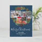 Gezinsfotocollage Merry kerst rustic Holida Feestdagenkaart (Staand voorkant)