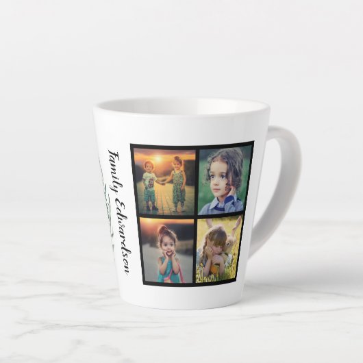 Gezinsfotocollage monogram geniet van kleine dinge latte mok (Rechterhoek)