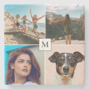 Gezinsfotocollage monogram stenen onderzetter