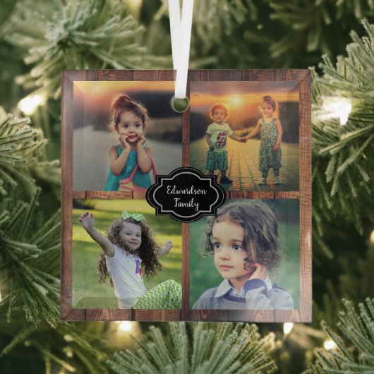 Gezinsfotocollage, monogrammen glas ornament (Insitu)