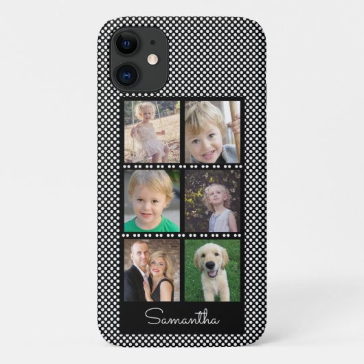 Gezinsfotocollage roze met witte Stippen Case-Mate iPhone Case (Achterkant)