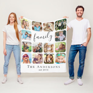 Gezinsfotocollage, speciaal aangepast fleece deken