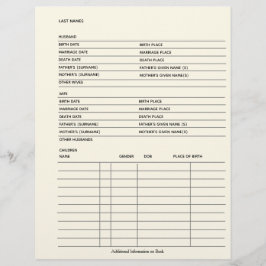 Gezinsgegevens Genealogie Fillable Form Sjabloon