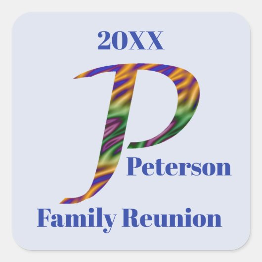 Gezinshereniging Colorful Letter P Monogram Initia Vierkante Sticker (Voorkant)