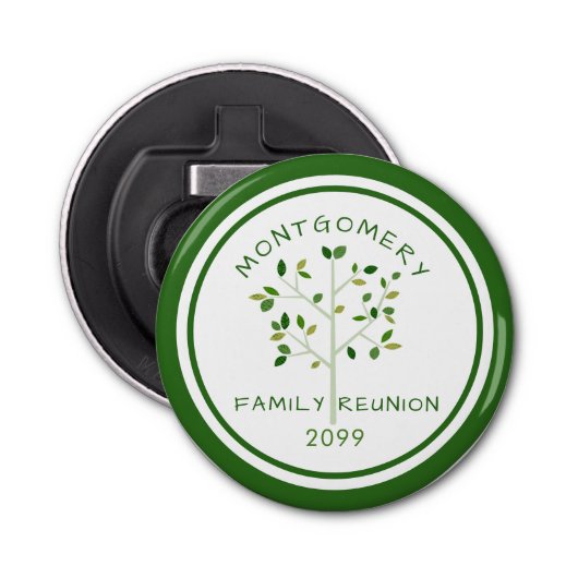 Gezinshereniging - Groen Gepersonaliseerd overzich Button Flesopener (Voorkant)