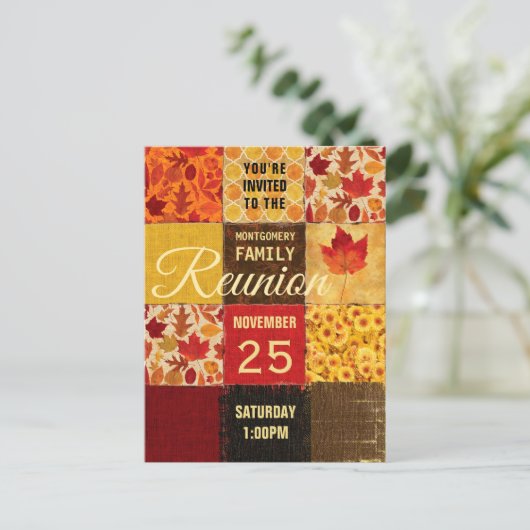 Gezinshereniging najaar patchwork quilt uitnodiging briefkaart (Staand voorkant)