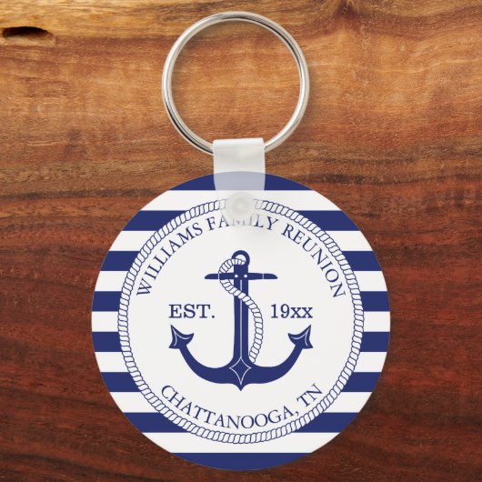 Gezinshereniging Nautical Anchor Monogram gestript Sleutelhanger (Voorkant)