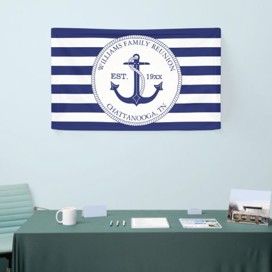 Gezinshereniging Nautical Anchor Monogram gestript Spandoek (Beurs)