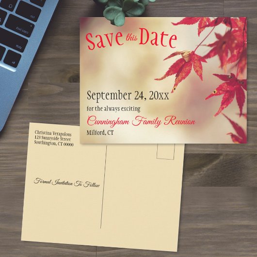 Gezinshereniging Opslaan Datum Herfst Red Leaves B Briefkaart
