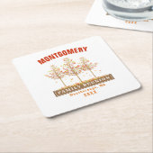 Gezinshereniging Waterverf najaar bomen monogram Vierkante Kartonnen Onderzetter (Schuin)