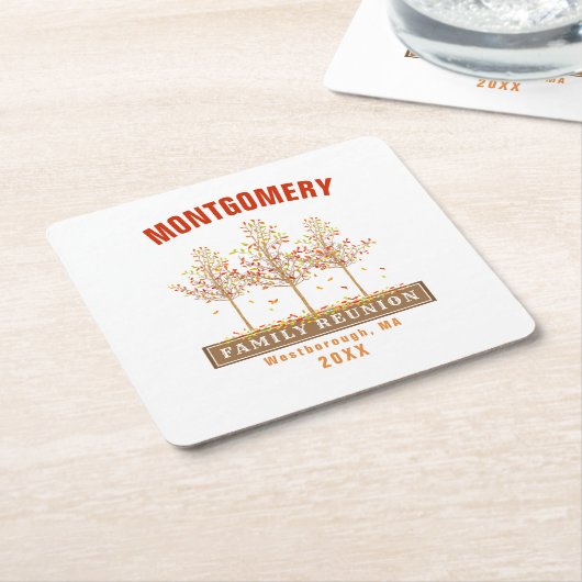 Gezinshereniging Waterverf najaar bomen monogram Vierkante Kartonnen Onderzetter (Schuin)