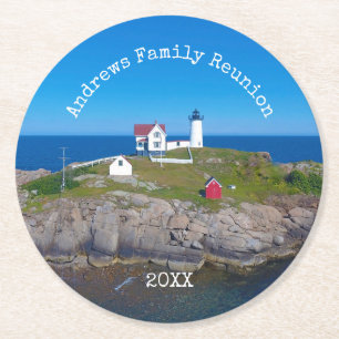Gezinsherenigingsdatum Maine Nubble Lighthouse Ronde Kartonnen Onderzetter